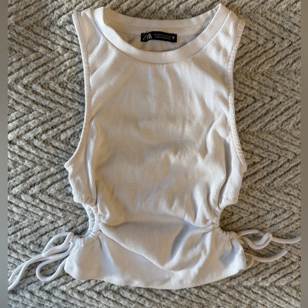 Zara White Ribbed Tank Tie Sides